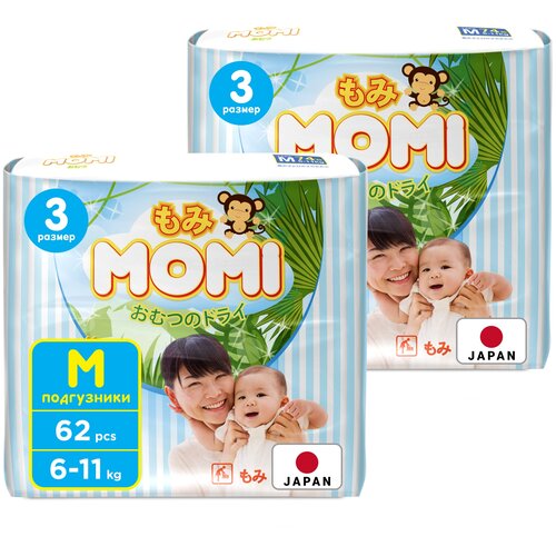 Подгузники MOMI M ( 6-11 кг), 62 шт