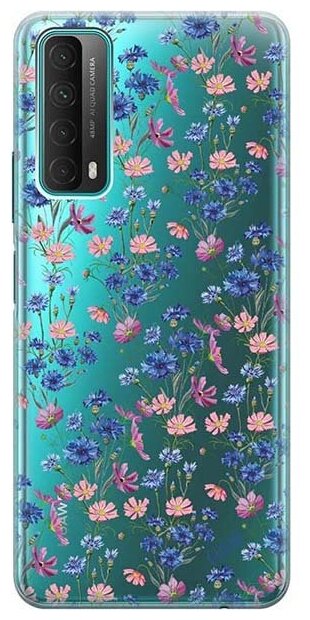 Ультратонкий силиконовый чехол-накладка ClearView для Huawei P Smart 2021 с 3D принтом "Lovely Cornflowers"