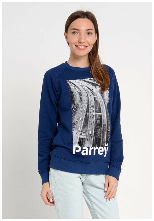 Синий женский свитшот Parrey, белый принт Interchange размер XS