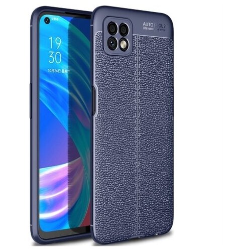 фото Чехол mypads для oppo a72 128gb / oppo a52 из качественного износостойкого силикона с декоративным дизайном под кожу с тиснением синий