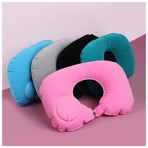 фото Подушка для шеи дорожная, надувная, с насосом, 47 × 27 см, цвет микс mikimarket
