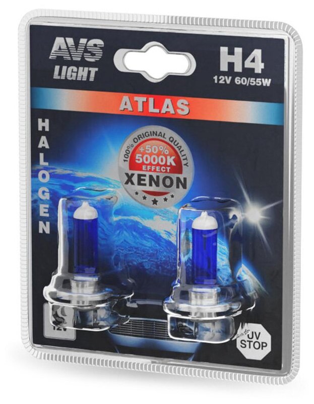 Лампы галогенные 5000K 60/55Вт AVS Atlas H4 2шт