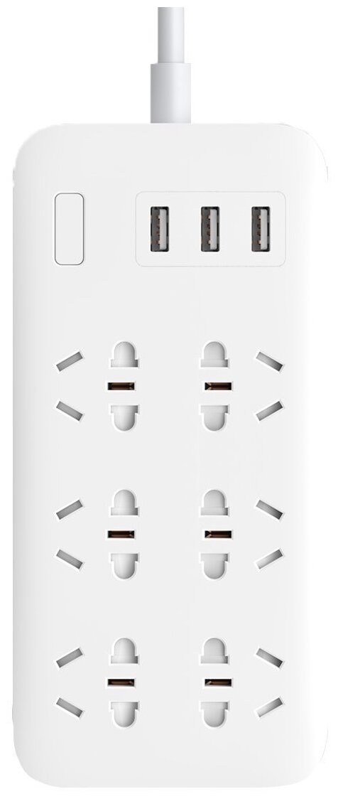 Удлинитель Xiaomi Mi Power Strip 6 CXB6-1QM NRB4025CN, 6 розеток, с/з, 10А / 2500 Вт 6 3 1.8 м 1 м² 185.5 мм 88.3 мм 27 мм белый