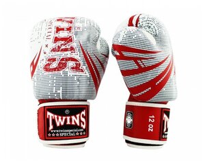 Боксерские перчатки Twins fbgvl3-tw5 fancy boxing gloves бело-красные (Кожа, TWINS, 14 унций, Бело- красный) 14 унций