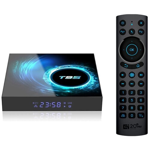 Комплект: Смарт ТВ приставка T95 Android 10 4/32 ГБ Smart TV Box Allwinner H616 UHD 4K Media Player+Пульт c голосовым управлением G20BTS Air Mouse