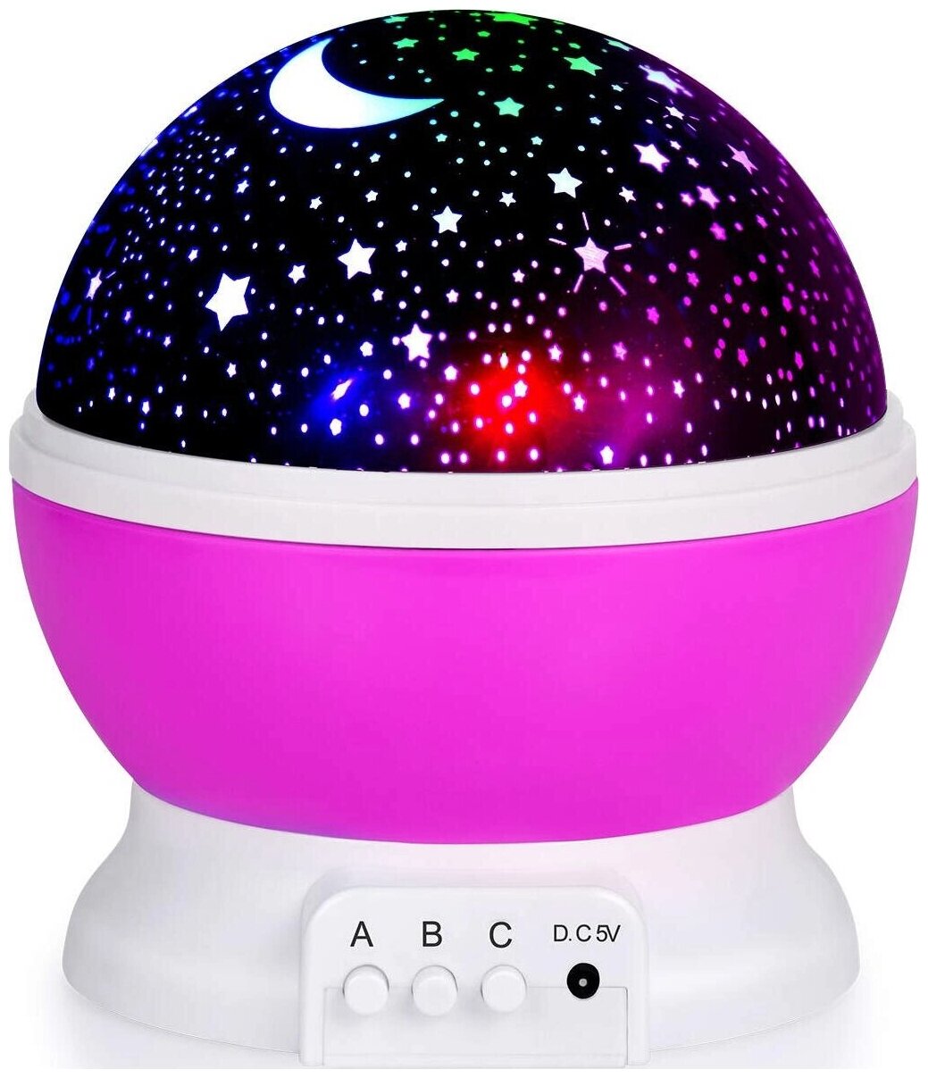 Светильник Ночник-проектор Звездное небо вращающийся, розовый - фотография № 1