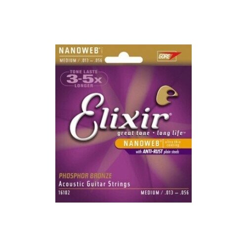 Elixir 16102 - Струны для акустической гитары струны для 12 струнной акустической гитары elixir 11152 nanoweb 10 47