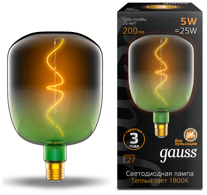 Лампа светодиодная Gauss Colored E27 220В 5Вт 1800K, серо-зеленый 1009802105