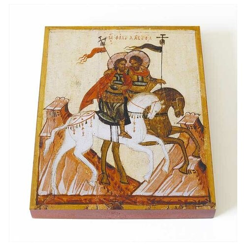 Мученики Флор и Лавр Иллирийские на конях, икона на доске 8*10 см