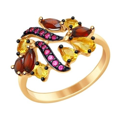 фото Кольцо из золочёного серебра sokolov 92011397 с фианитом, цитрином и гранатом diamant-online