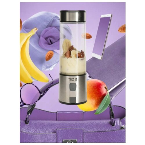 Портативный блендер с аккумулятором Take IT X4-1 Черный 4 острых лезвия мощность 74В 15000-16000 оборотов в минуту батарея 5100мАч чаша 400мл 384700₽