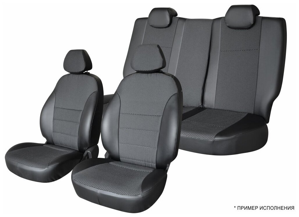 Defly Чехлы на сиденья Renault Logan, 2014-2022, сплошной задний ряд, экокожа черная/жаккард