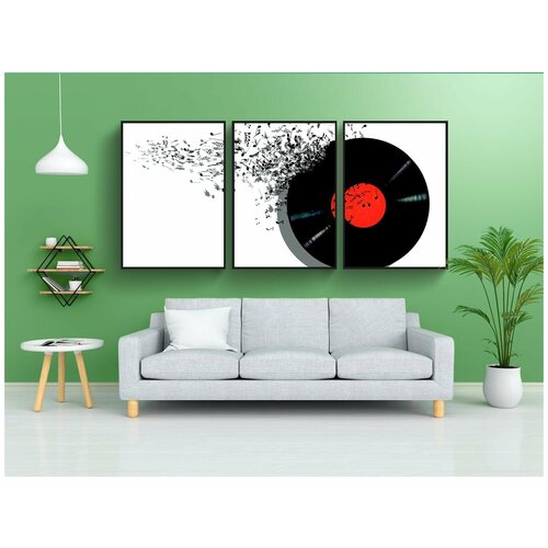 фото Набор модулных постеров для интерьера "музыка, пластинка, ноты" 60x90 см. в тубусе, без рамки lotsprints