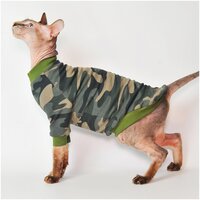 Одежда для кошек и котов - кофта с рисунком Любимый Охотник, трикотажный свитер подходит для сфинксов L