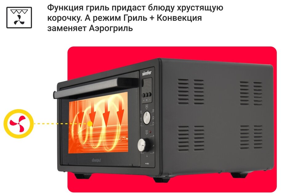 Мини-печь Simfer M4557 серия Albeni Plus Comfort, 6 режимов, утапливаемые ручки, конвекция, гриль - фото №9