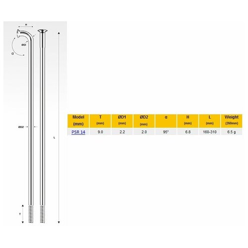 Спицы Pillar PSR 14, 285 мм, серебристые, PSR 14 (PSR Standard)