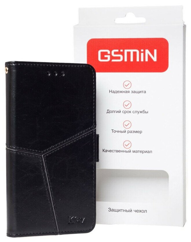 Кожаный чехол-книжка GSMIN Series Ktry для Xiaomi Mi Note 10 Lite с магнитной застежкой (Черный)