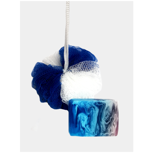 Подарочный набор мочалка шар сине-белый с мылом ручной работы (по мотивам Sexy)