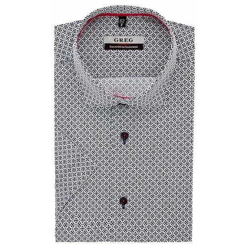 фото Рубашка мужская короткий рукав greg 213/109/931/z/1, полуприталенный силуэт / regular fit, цвет синий, рост 174-184, размер ворота 39