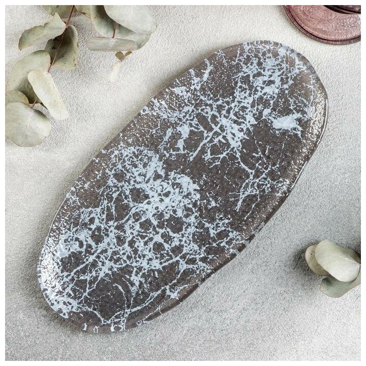 фото Блюдо для подачи овал Мрамор 23,5х11х0,8 см, цвет черный