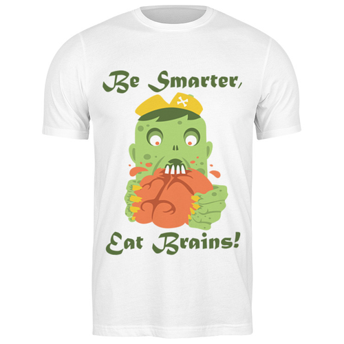 фото Футболка printio 1720659 будь умнее, ещь мозги, размер: 3xl, цвет: белый