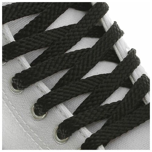Шнурки для обуви, пара, плоские, 8 мм, 100 см, цвет чёрный