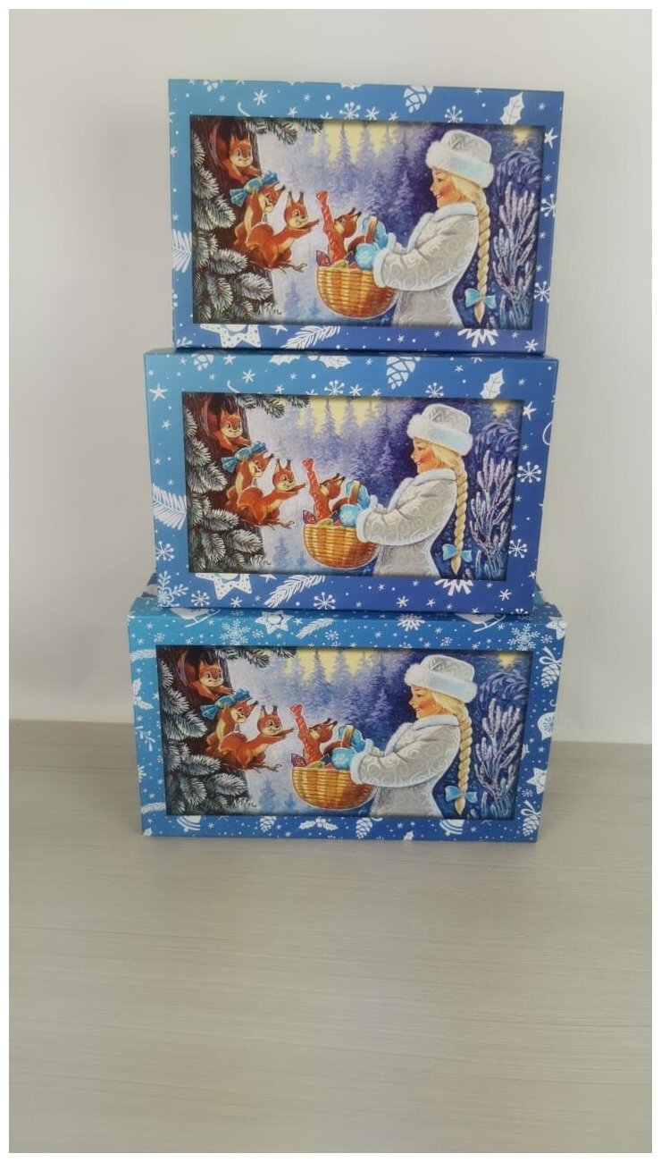 Набор подарочных коробок №103 Прямоугольные 3 шт Новый Год-Внучка деда мороза /подарочная упаковка / коробочки для подарков