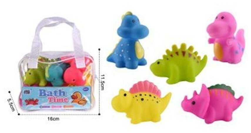 Набор резиновых игрушек для ванной Abtoys Веселое купание Сумочка с 5 динозавриками PT-01518