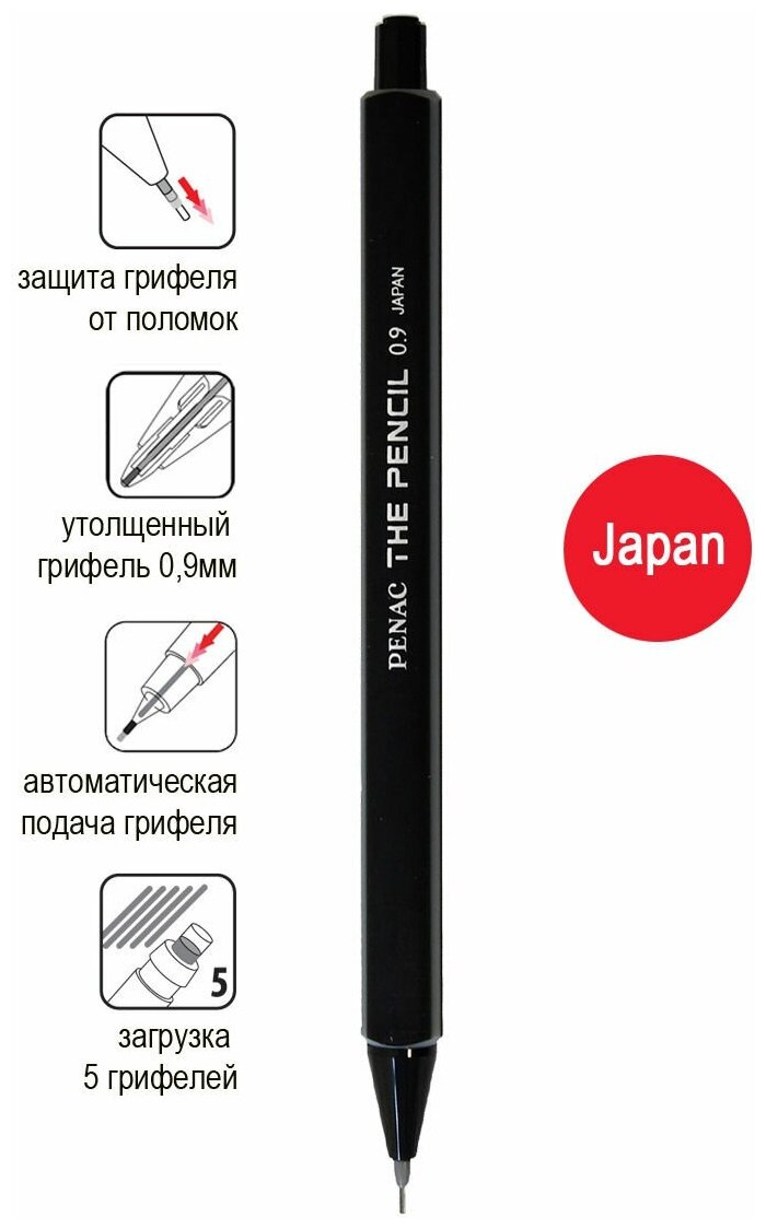 PENAC Карандаш механический Penac The Pencil 0,9мм черный