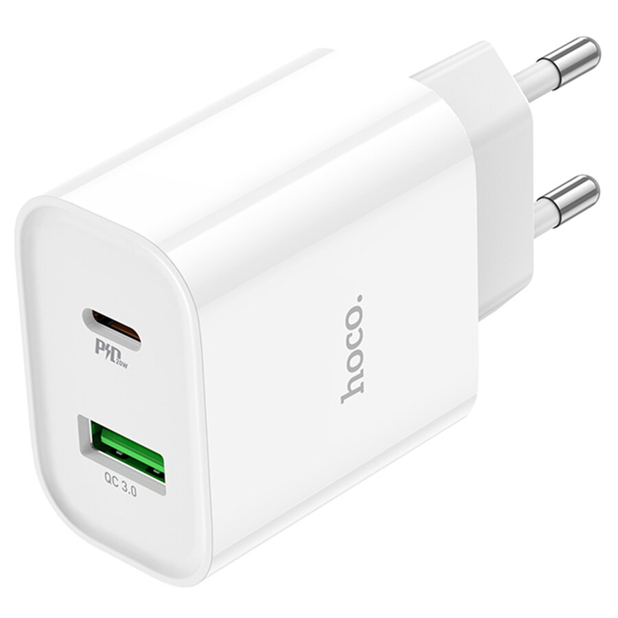 Сетевое зарядное устройство HOCO C80A Plus 1xUSB + 1xUSB-C, 3.0A, 20W, белый