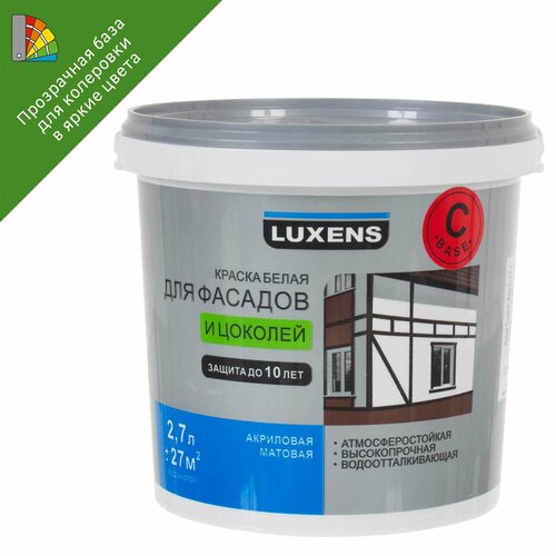 Краска фасадная и для цоколей Luxens прозрачная матовая база С 2.7 л краска фасадная всесезонная luxens белая база а 2 7 л