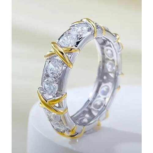 Кольцо наборное Кольцо-дорожка Lynn (с иксами) из серебра c позолотой и цирконами, серебро, 925 проба, родирование, циркон, размер 17, серебряный