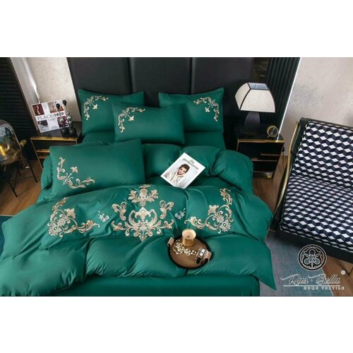 Комплект постельного белья Евро, зеленый