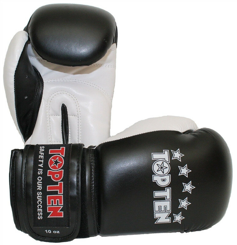 Top Ten боксерские тренировочные перчатки черно- белые NB II (Синтетическая кожа, Top Ten, 12 унций, Черно-белый) 12 унций