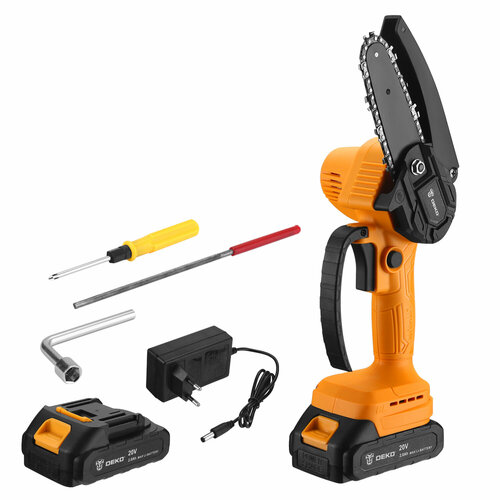 Аккумуляторная пила DEKO DKCHS 20-4 063-4308 3 л.с 20 В/2 А·ч 18v cordless brushless mini chainsaw 6 inch mini pruning saw electric chainsaw body compatible 1830 1840 1850 1860