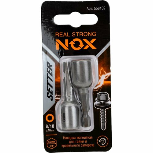 NOX Ключ-насадка магн 8,10x48мм, 2 шт карта NUT SETTER 558102