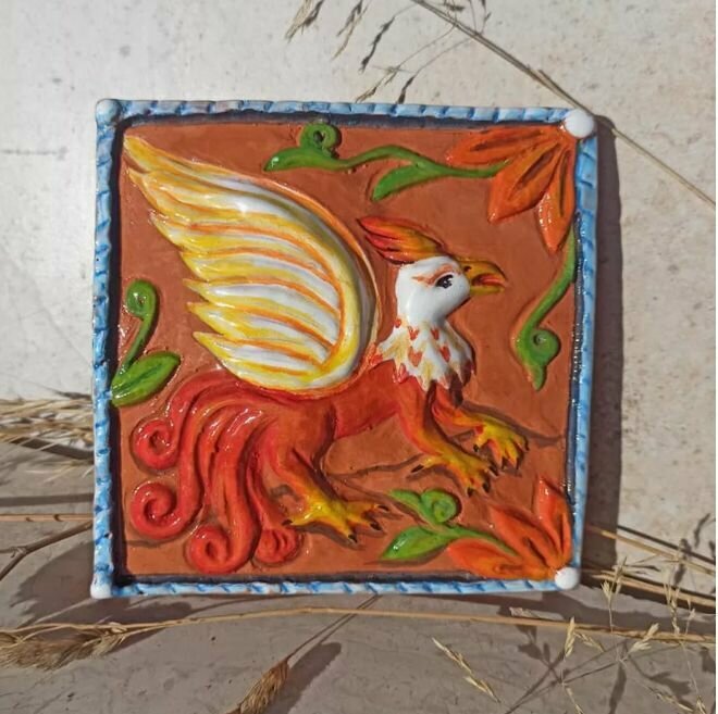 фото Изразец, панно, декор настенный керамический 11.5 см