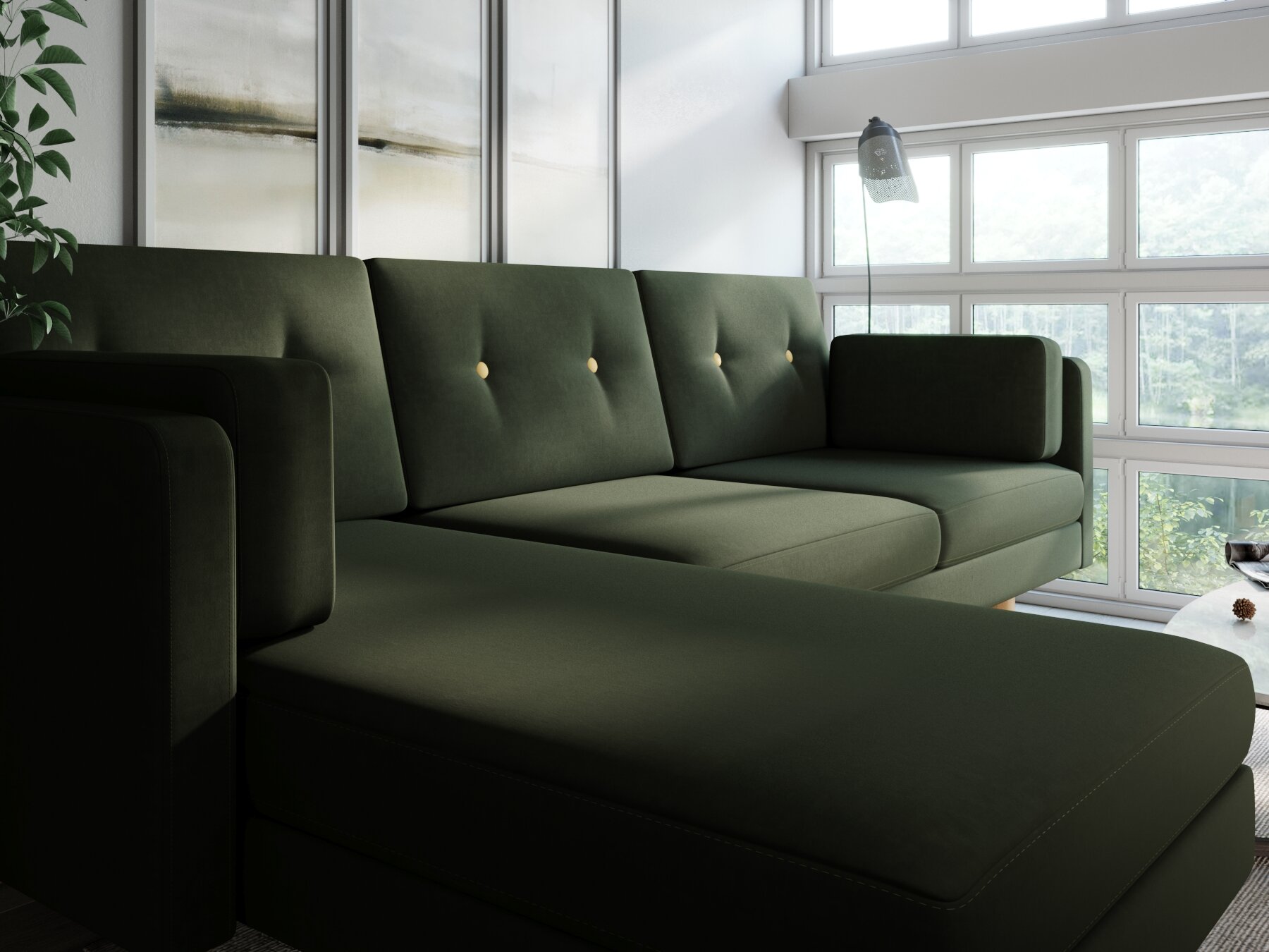 Угловой диван ингвар-у правый, зеленый, велюр, массив дерева, офисный, для кафе и бара, в гостиную, скандинавский лофт