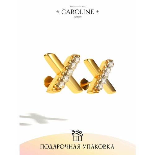 Серьги пусеты Caroline Jewelry, кристалл, золотой серьги пусеты caroline jewelry жемчуг имитация кристалл золотой