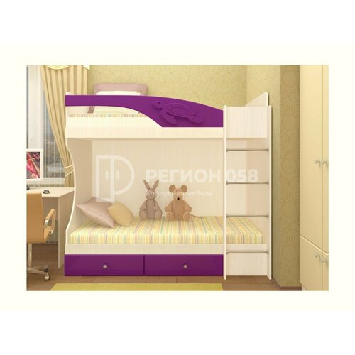 Двухъярусная кровать Бемби МДФ фасад 3D Сиреневый металлик шимо светлый 26337₽