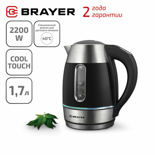 Чайник электрический Brayer BR1085, двойные стенки и выбор температуры