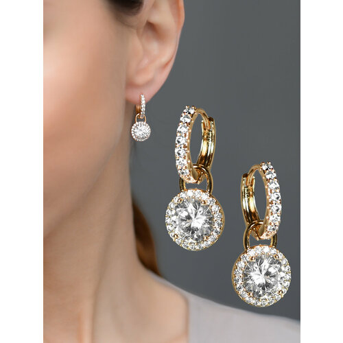 Комплект серег SLOVALIO Серьги Трансформер, фианит, золотой