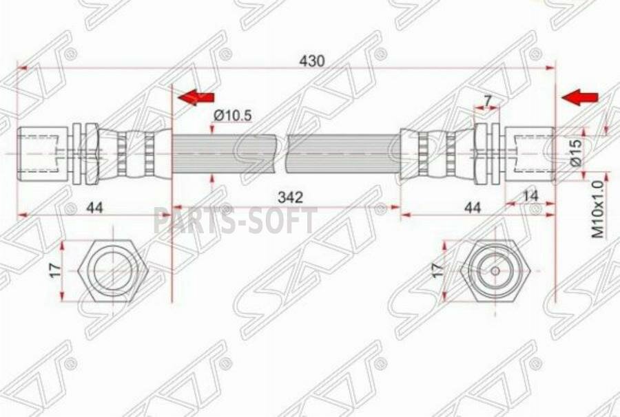 SAT ST9094702616 Шланг тормозной FR TOYOTA HIACE/REGIUSACE 89-93 LH=RH ST-90947-02616