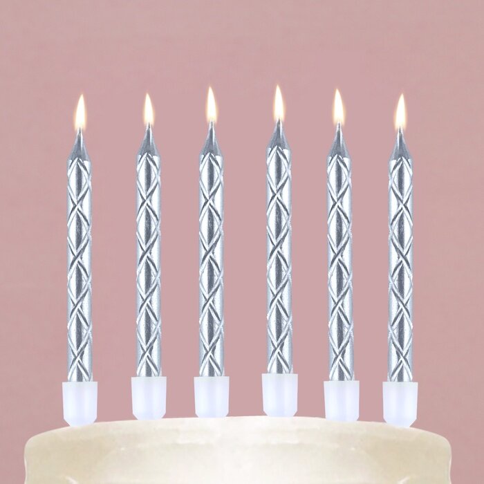 Свечи для торта, серебро, 12 шт, 11,5 х 17 см.