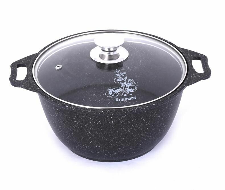 Кастрюля 2л со стеклянной крышкой, АП (темный мрамор) — фото 1