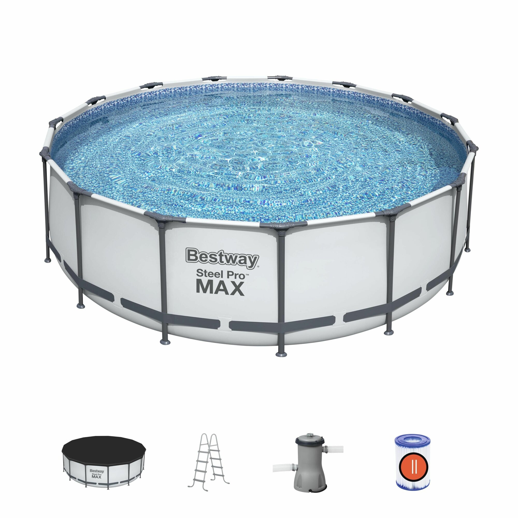 КаркасныйбассейнSteelProMax457х122см,16015л, фил.-насос3028л/ч, лестница, тент — фото 1