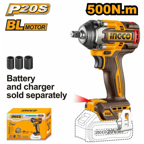 Аккумуляторный бесщеточный ударный гайковерт INGCO CIWLI20501 INDUSTRIAL 20 В 12 500 Нм 8830₽