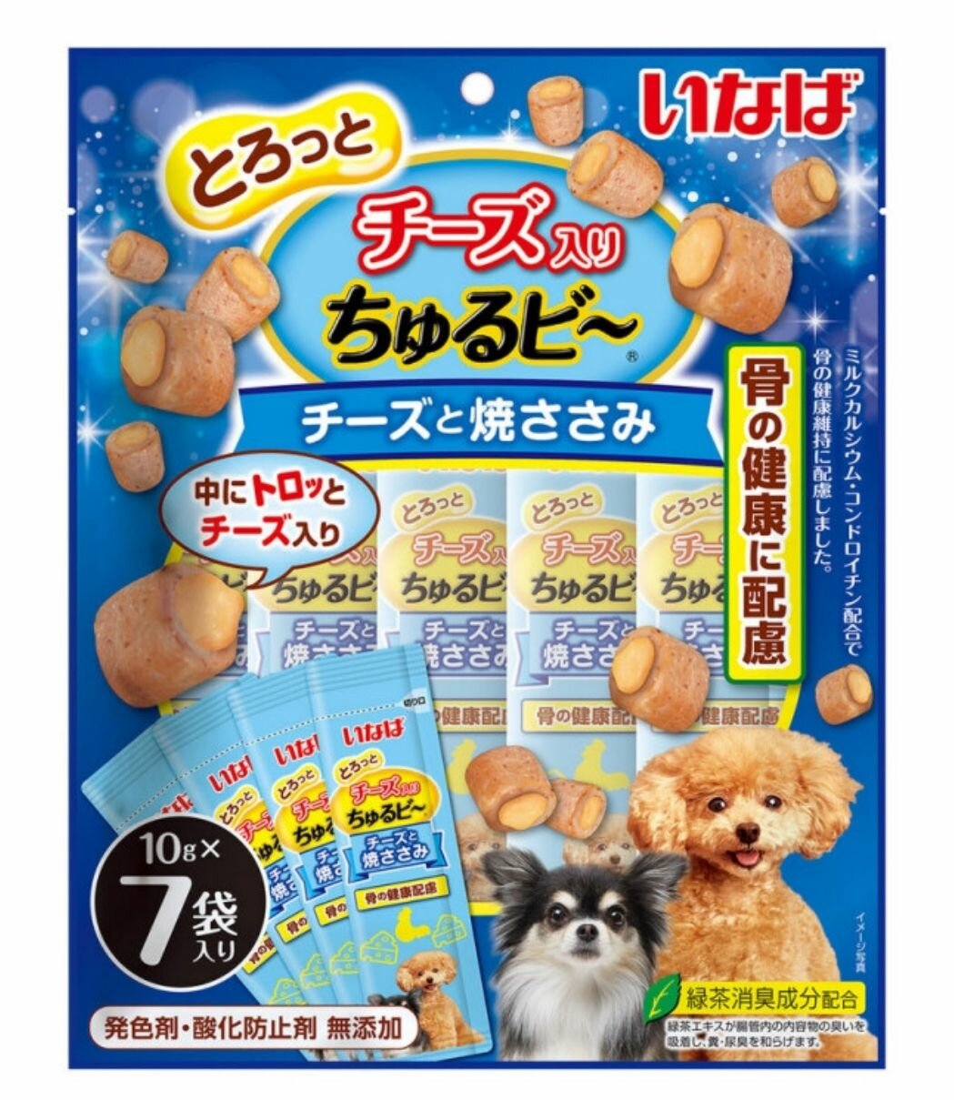 INABA / Инаба корм для собак мелких, средних и крупных пород лакомство Churu Bee Сhuzuri запеченные трубочки Куриное филе с сыром для здоровья суставов, 10 гр х 7 шт