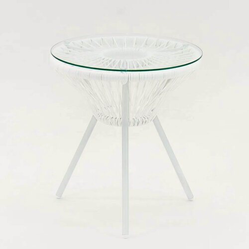 Изображение товара Кофейный стол KORNERA "Акапулько", каркас белый, искусственный ротанг белый