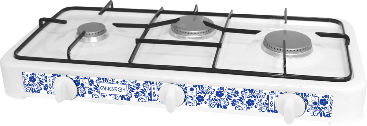 Плита газовая настольная Energy EN-003 3 конфорки цвет: белый с узорами